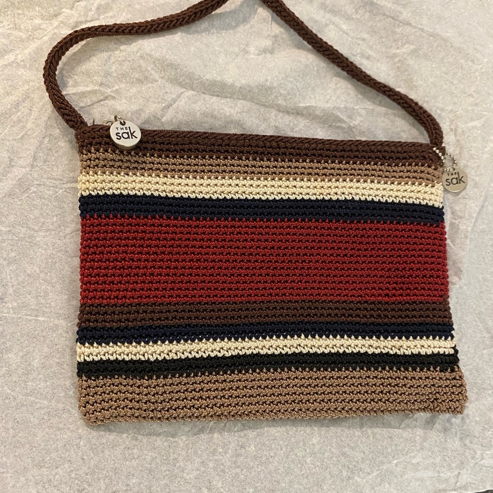 The Sak Crochet Wristlet in Brown, Cream, Navy & Red - Picture 2 of 6